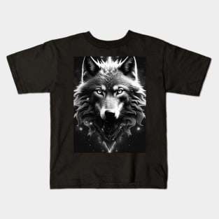 Black and White Cosmic Wolf Kids T-Shirt